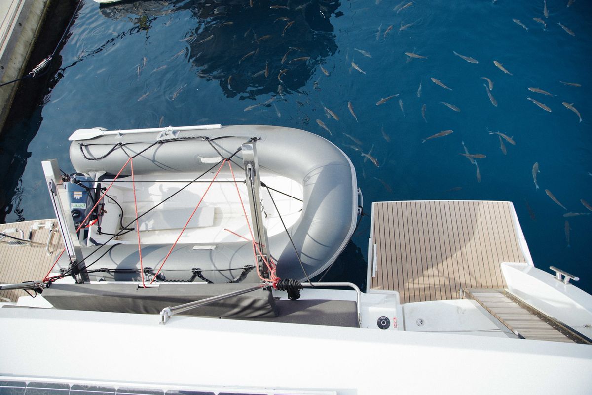 Deck of Anasa, a Fountaine Pajot Isla 40 catamaran at Kavala, Greece
