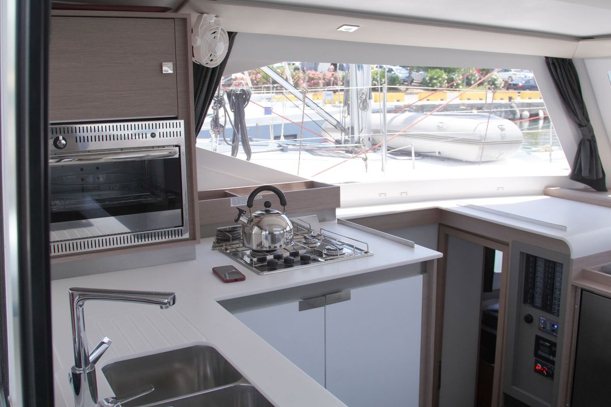 Galley of Anasa, a Fountaine Pajot Isla 40 catamaran at Kavala, Greece