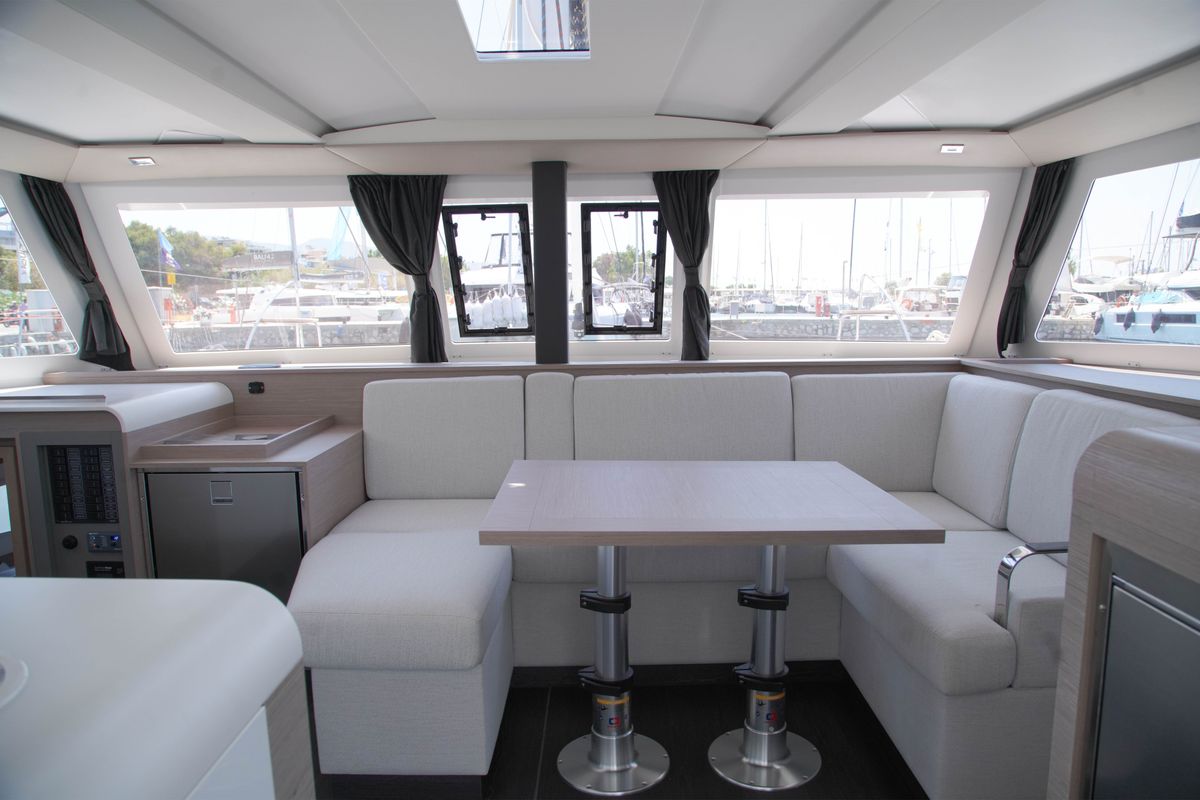 Salon of Anasa, a Fountaine Pajot Isla 40 catamaran at Kavala, Greece