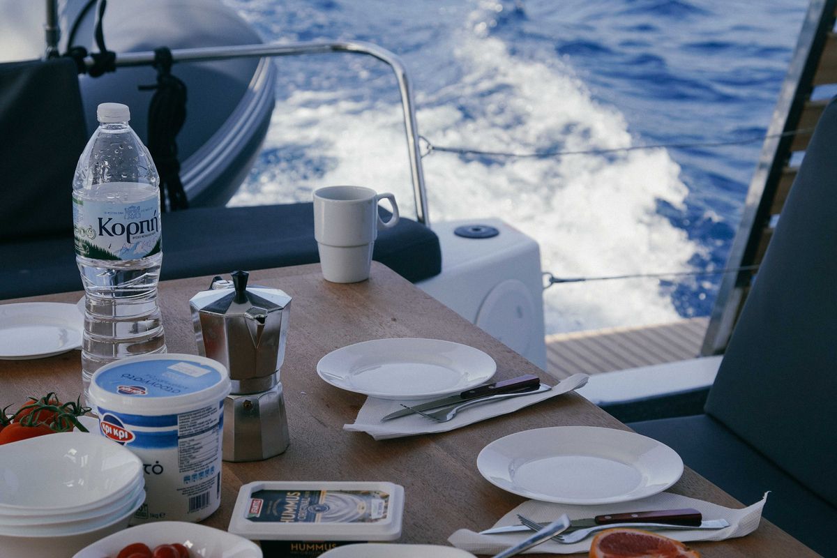 Deck of Anasa, a Fountaine Pajot Isla 40 catamaran at Kavala, Greece