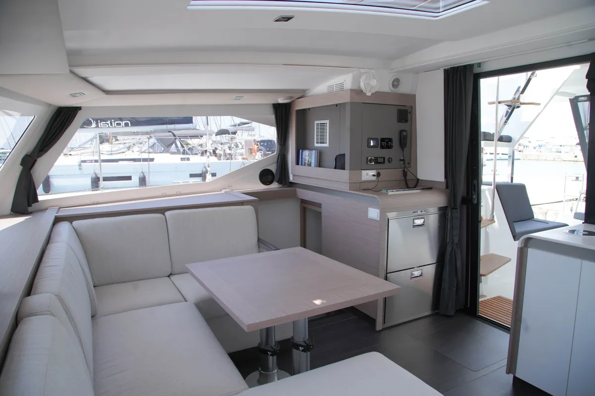 Salon of Anasa, a Fountaine Pajot Isla 40 catamaran at Kavala, Greece