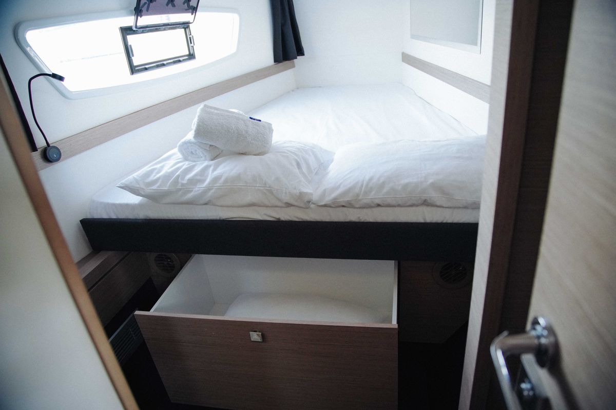 Cabin on Anasa, a Fountaine Pajot Isla 40 catamaran at Kavala, Greece