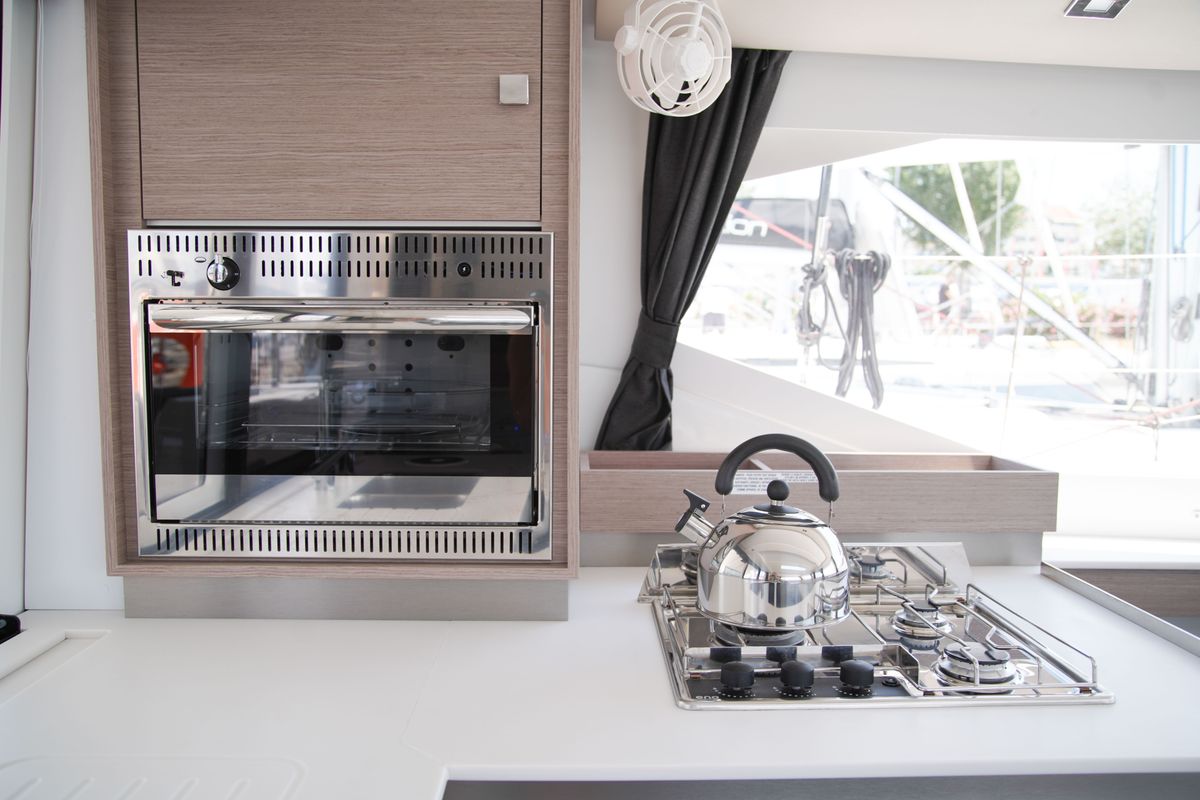 Galley of Anasa, a Fountaine Pajot Isla 40 catamaran at Kavala, Greece