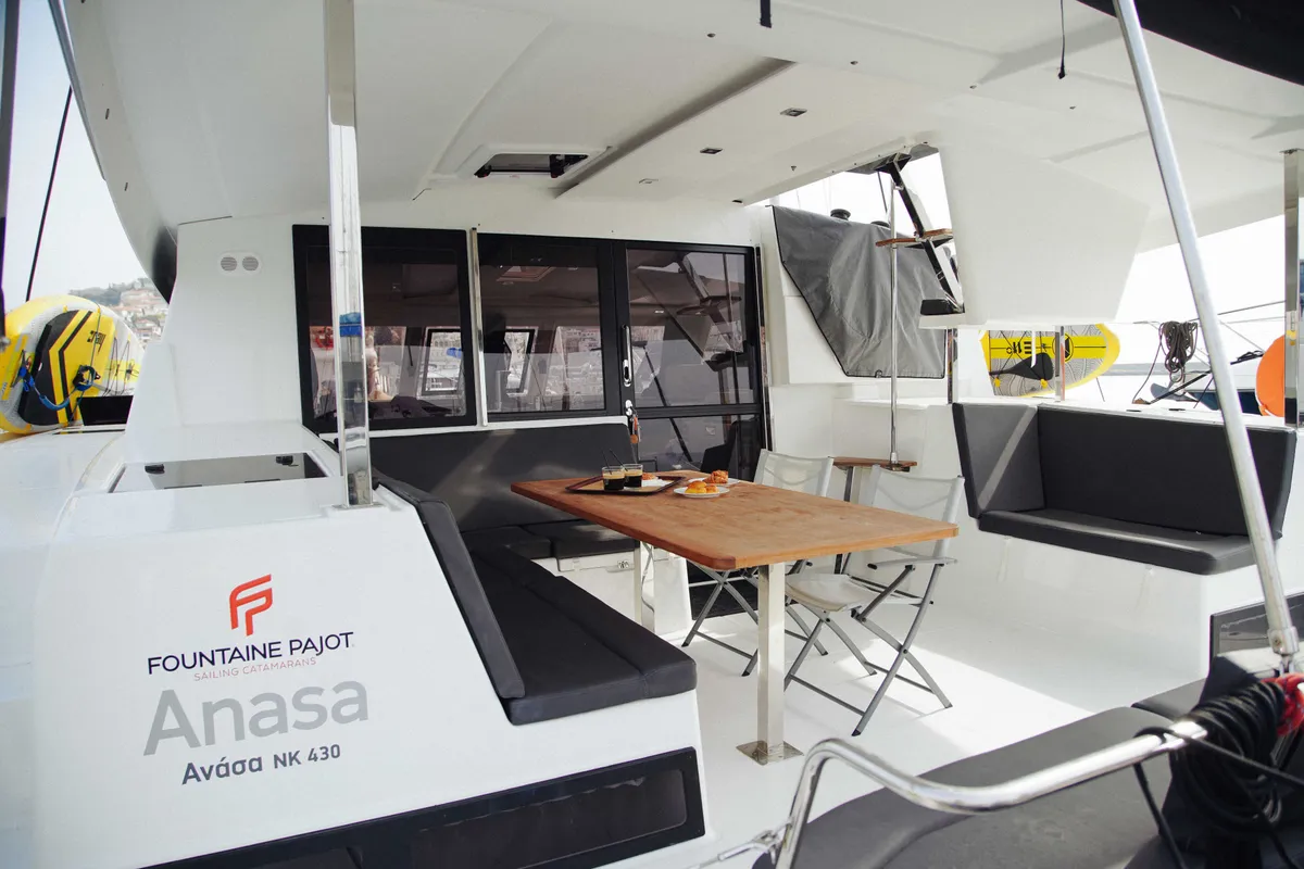 Salon of Anasa, a Fountaine Pajot Isla 40 catamaran at Kavala, Greece