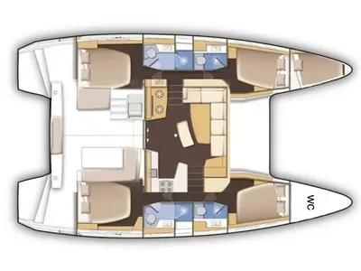 Floor plan of Rosa dei Venti, a Lagoon 42 catamaran at Parikia, Greece