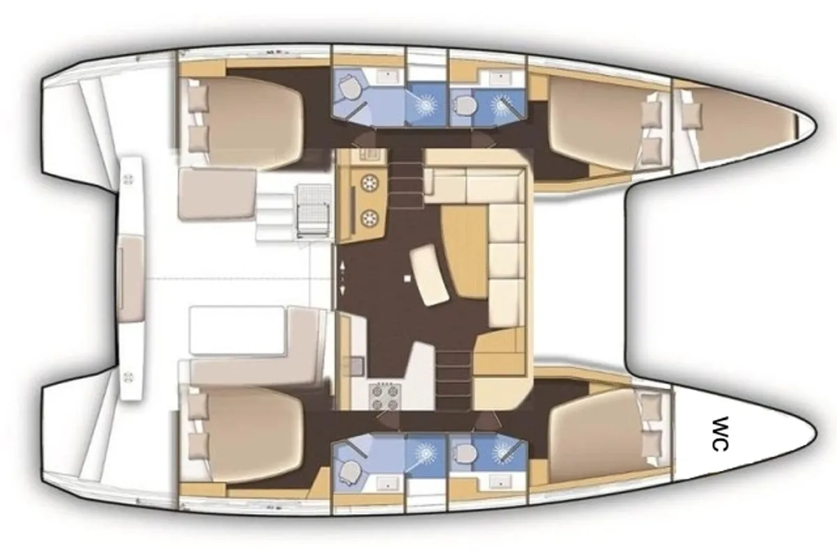 Floor plan of Rosa dei Venti, a Lagoon 42 catamaran at Parikia, Greece