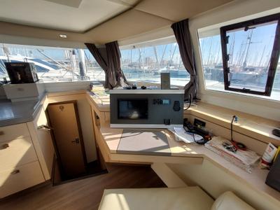 Cockpit of Ancora Reha, a Fountaine Pajot Saona 47 catamaran at Rosignano Solvay, Italy