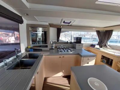 Galley of Ancora Reha, a Fountaine Pajot Saona 47 catamaran at Rosignano Solvay, Italy