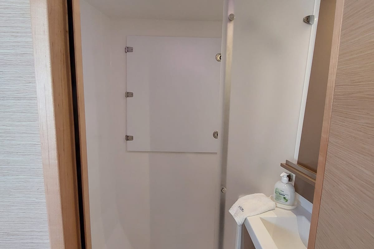 Head on Ancora Reha, a Fountaine Pajot Saona 47 catamaran at Rosignano Solvay, Italy