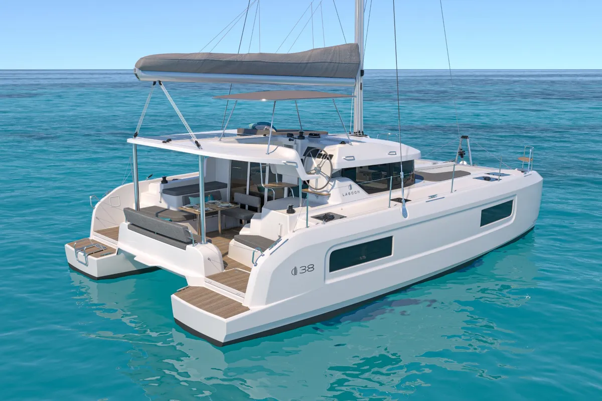Exterior view of Blue Horizon, a Lagoon 38 catamaran at Grad Kaštela, Croatia
