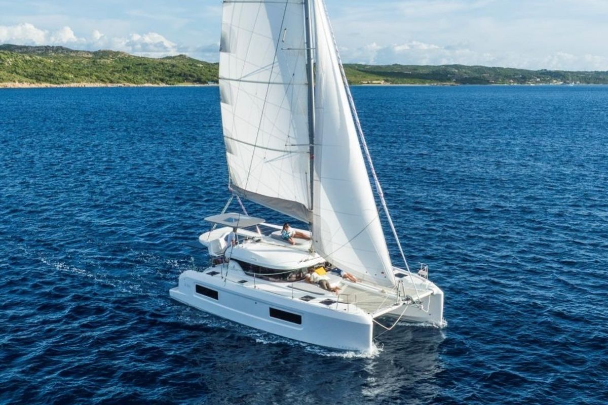 Exterior view of Blue Horizon, a Lagoon 38 catamaran at Grad Kaštela, Croatia