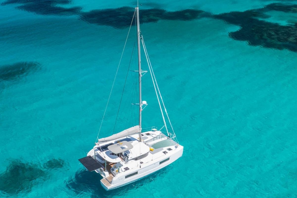 Exterior view of Blue Horizon, a Lagoon 38 catamaran at Grad Kaštela, Croatia