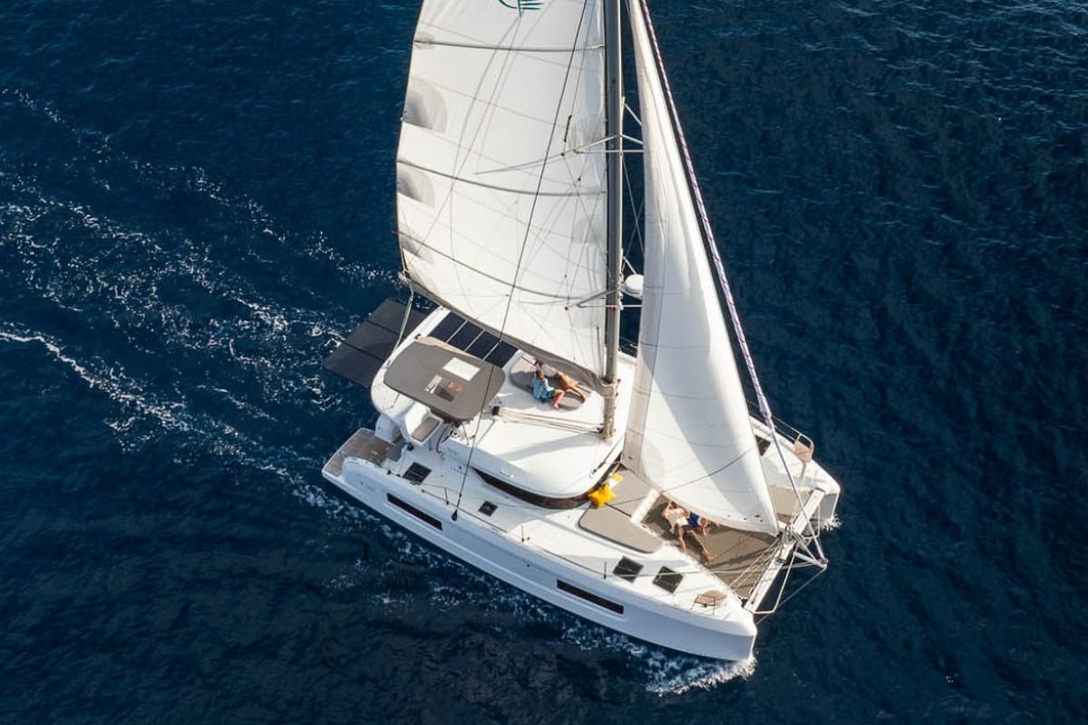 Blue Horizon, a Lagoon 38 catamaran at Grad Kaštela, Croatia