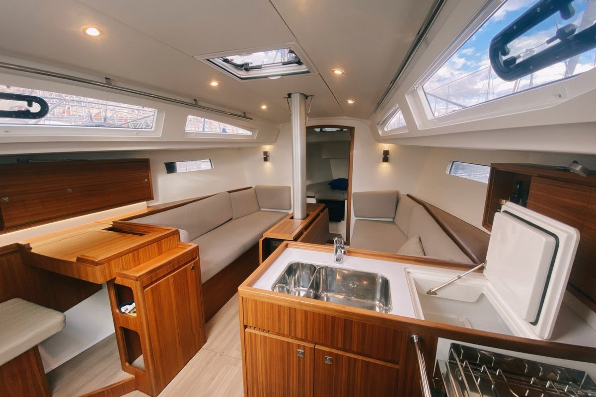 Salon of Marche Ou Reve, a J/Boats J 112 sailboat at Marseille, France