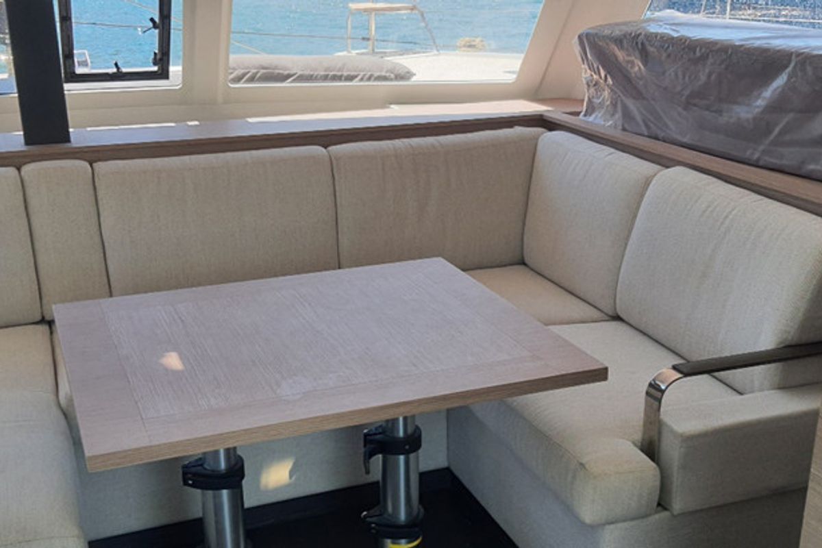 Salon of Gazi, a Fountaine Pajot Isla 40 catamaran at Marmaris, Turkey