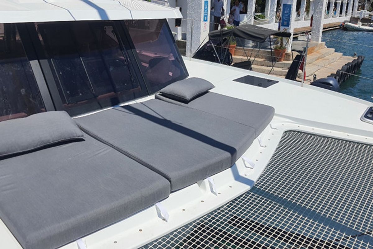 Deck of Gazi, a Fountaine Pajot Isla 40 catamaran at Marmaris, Turkey