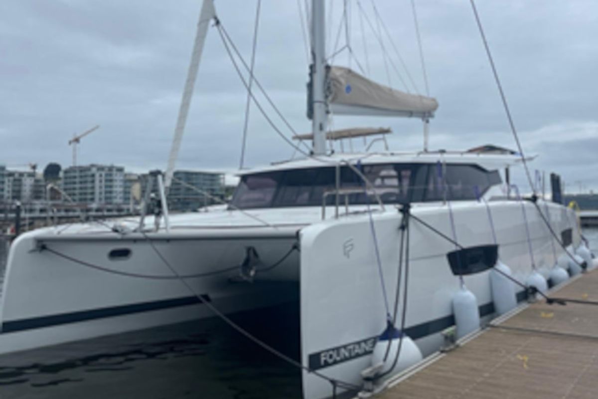 Exterior view of Gazi, a Fountaine Pajot Isla 40 catamaran at Marmaris, Turkey