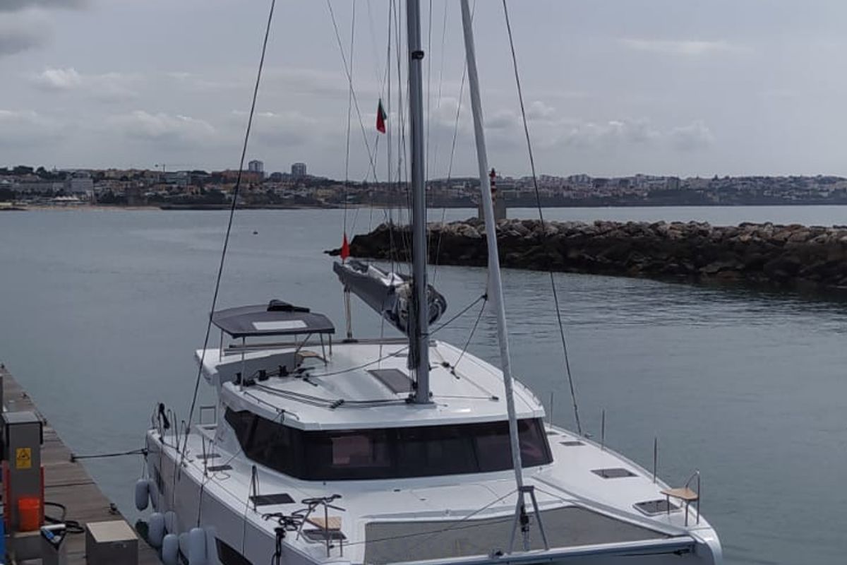 Exterior view of Gazi, a Fountaine Pajot Isla 40 catamaran at Marmaris, Turkey