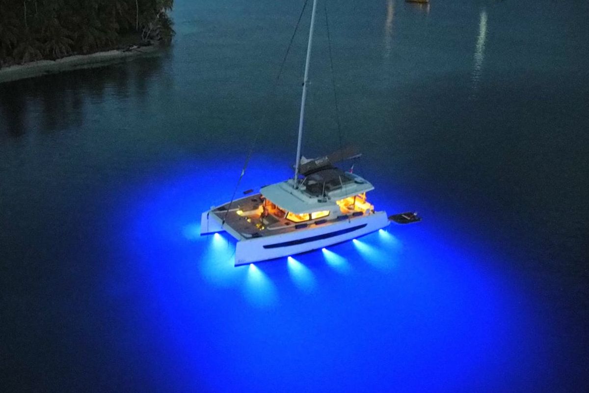 Exterior view of North Star, a Bali 5.4 catamaran at Olbia, Italy