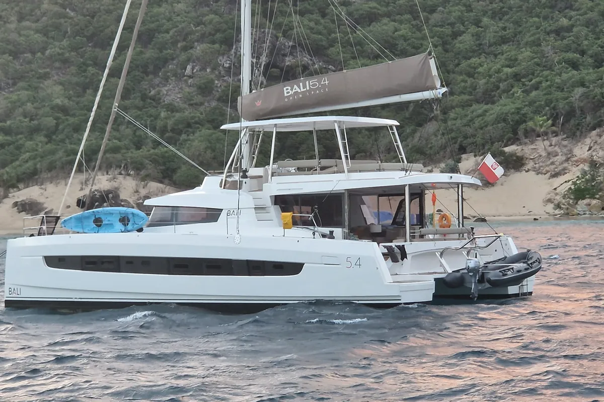 Exterior view of North Star, a Bali 5.4 catamaran at Olbia, Italy