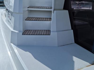Deck of North Star, a Bali 5.4 catamaran at Olbia, Italy