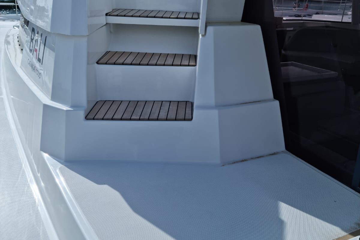 Deck of North Star, a Bali 5.4 catamaran at Olbia, Italy