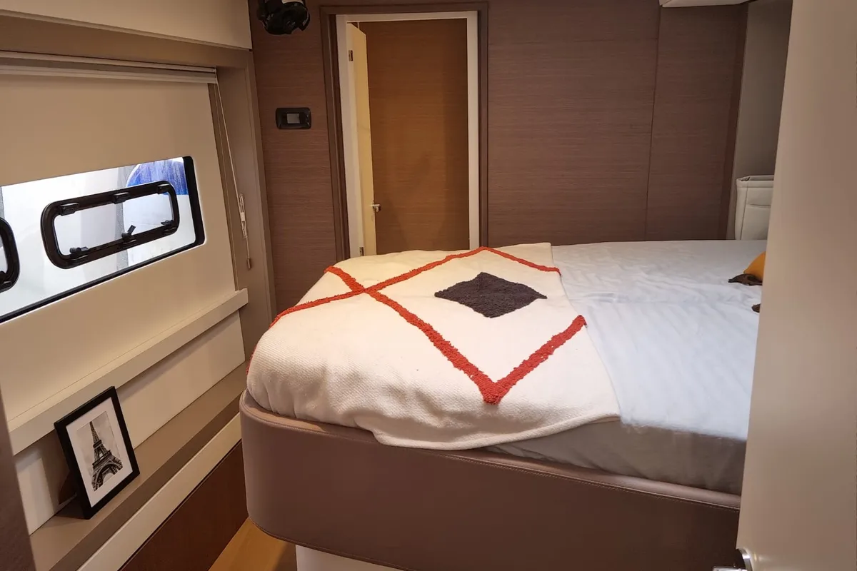 Cabin on North Star, a Bali 5.4 catamaran at Olbia, Italy