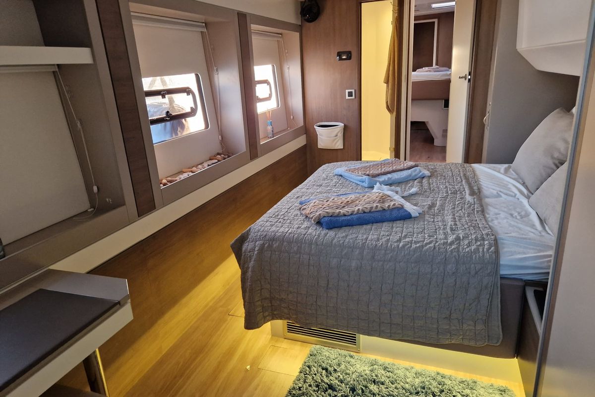 Cabin on North Star, a Bali 5.4 catamaran at Olbia, Italy