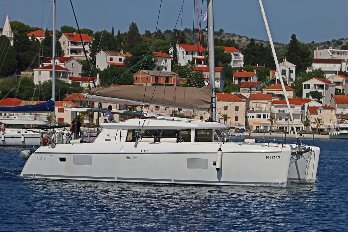 Exterior view of Happiness, a Lagoon 421 catamaran at Općina Rogoznica, Croatia