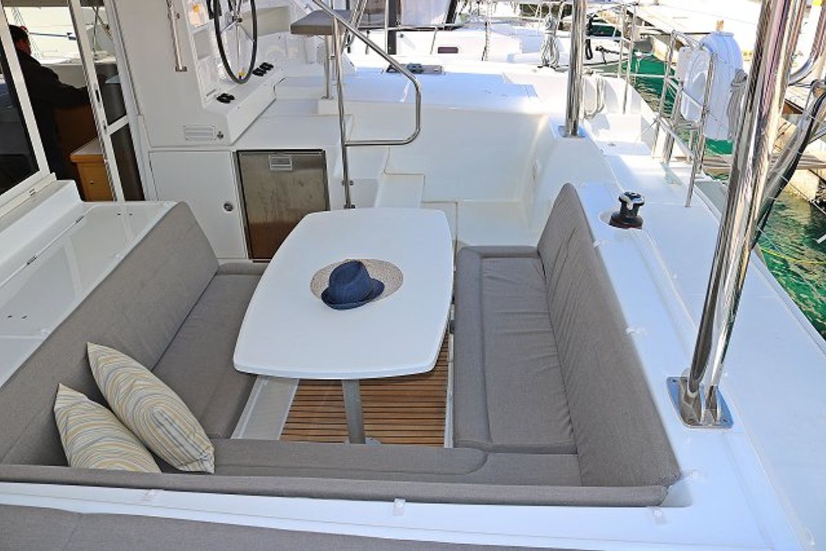 Cockpit of Happiness, a Lagoon 421 catamaran at Općina Rogoznica, Croatia