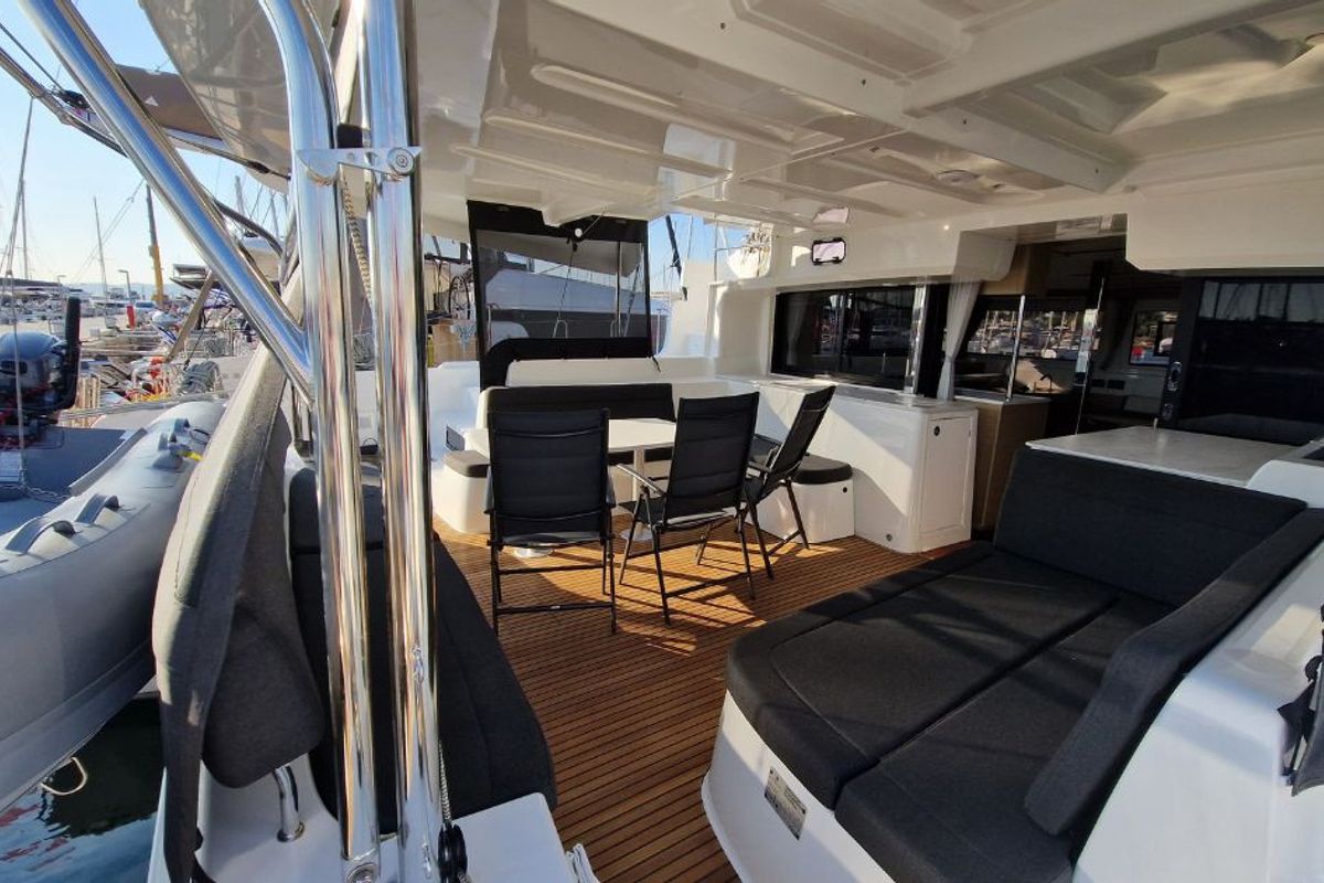 Deck of Celena VI, a Lagoon 46 catamaran at Kos, Greece