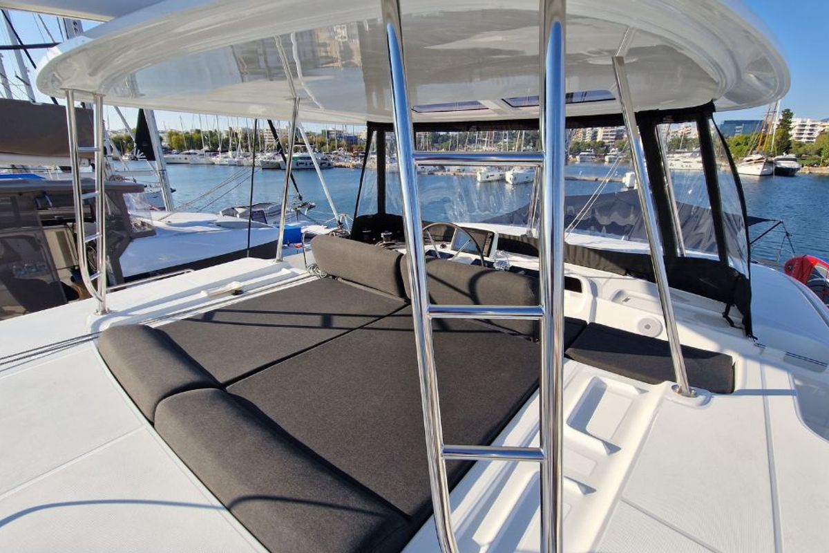 Deck of Celena VI, a Lagoon 46 catamaran at Kos, Greece