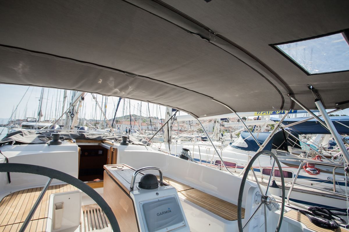 Cockpit of Set Point, a Bavaria Cruiser 46 sailboat at Split, Croatia