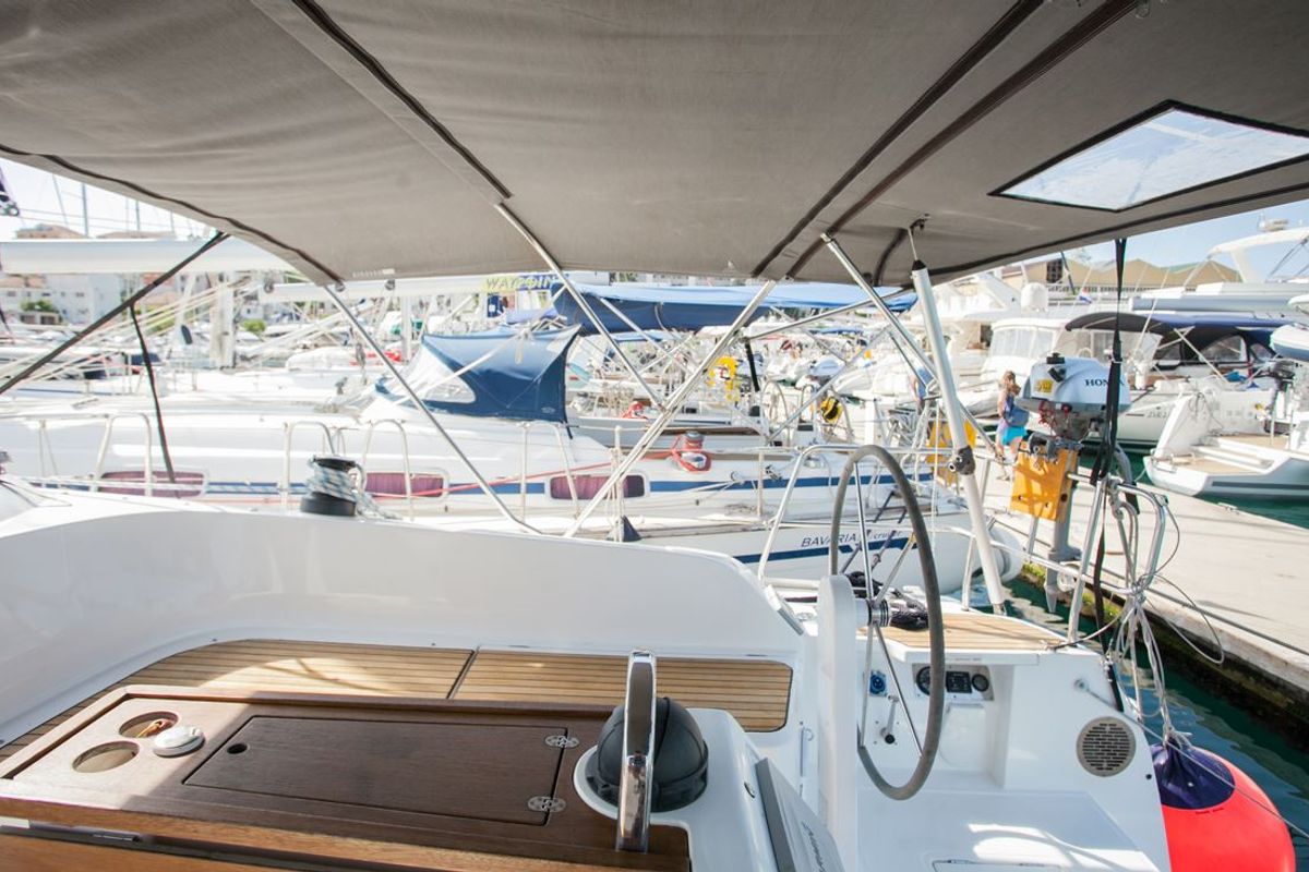 Cockpit of Set Point, a Bavaria Cruiser 46 sailboat at Split, Croatia