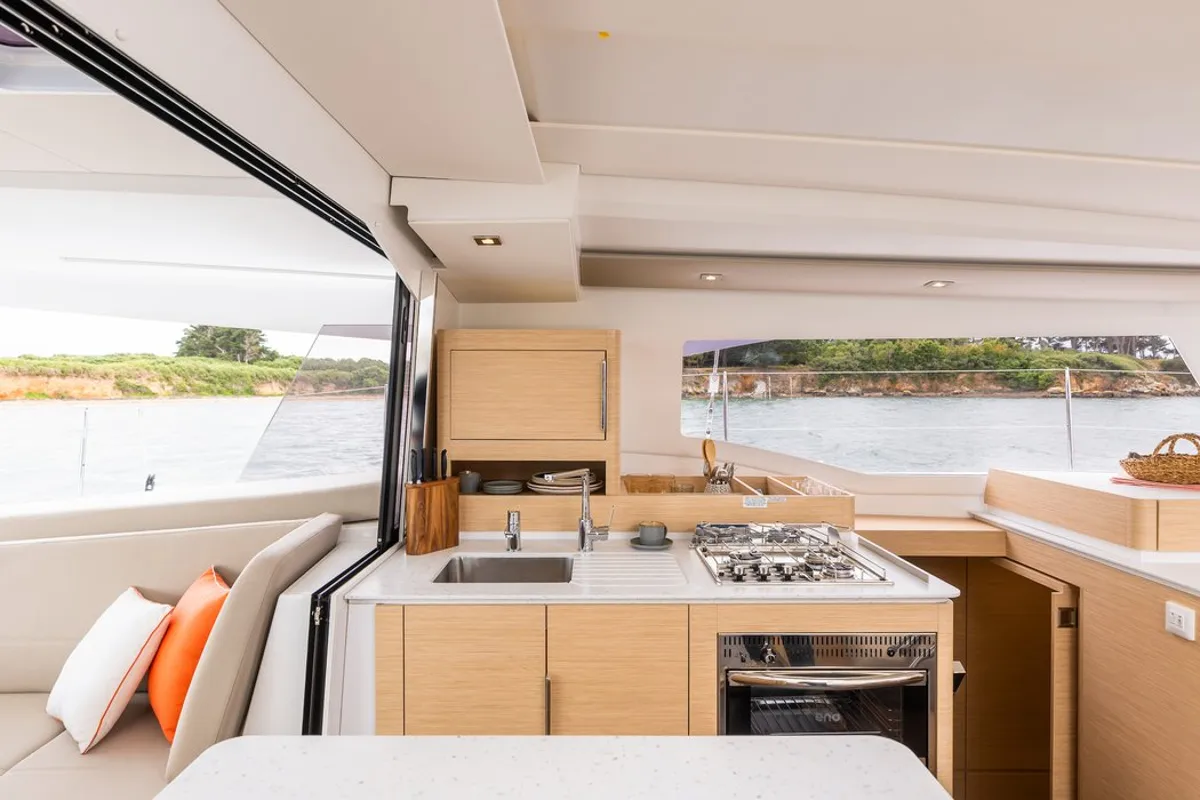 Galley of Barbara, a Fountaine Pajot FP 41 Quatuor 4 catamaran at Vallauris, France