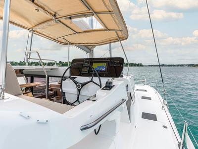 Cockpit of Barbara, a Fountaine Pajot FP 41 Quatuor 4 catamaran at Vallauris, France