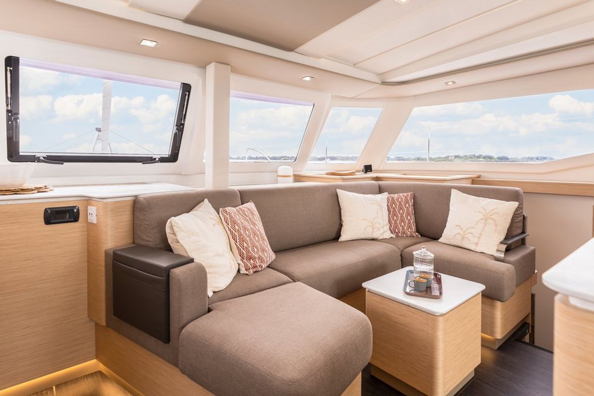 Salon of Barbara, a Fountaine Pajot FP 41 Quatuor 4 catamaran at Vallauris, France