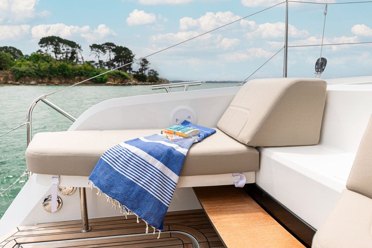 Deck of Barbara, a Fountaine Pajot FP 41 Quatuor 4 catamaran at Vallauris, France