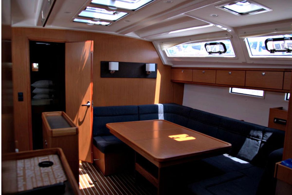 Salon of Lenco, a Bavaria Cruiser 46 sailboat at Kontokali, Greece