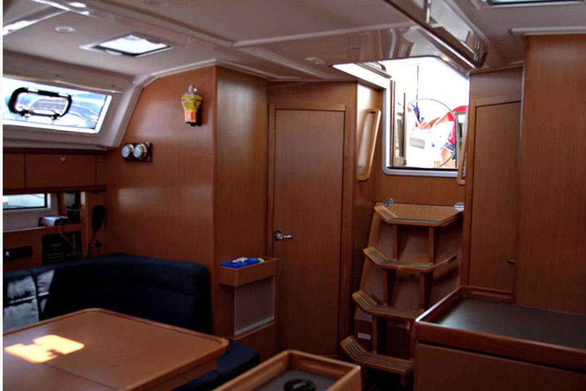 Salon of Lenco, a Bavaria Cruiser 46 sailboat at Kontokali, Greece