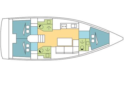 Floor plan of Emerald, a Dufour 390 Grand Large sailboat at Gouvia, Greece