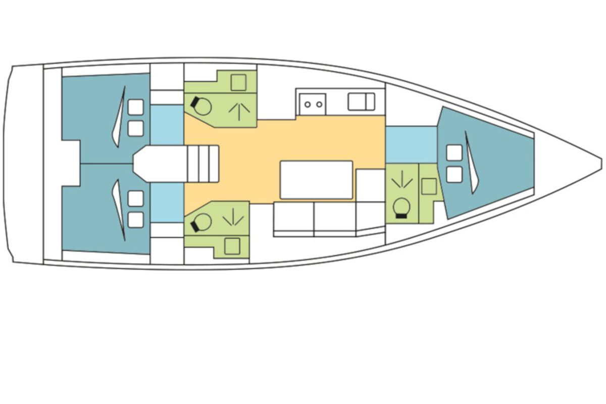 Floor plan of Emerald, a Dufour 390 Grand Large sailboat at Gouvia, Greece