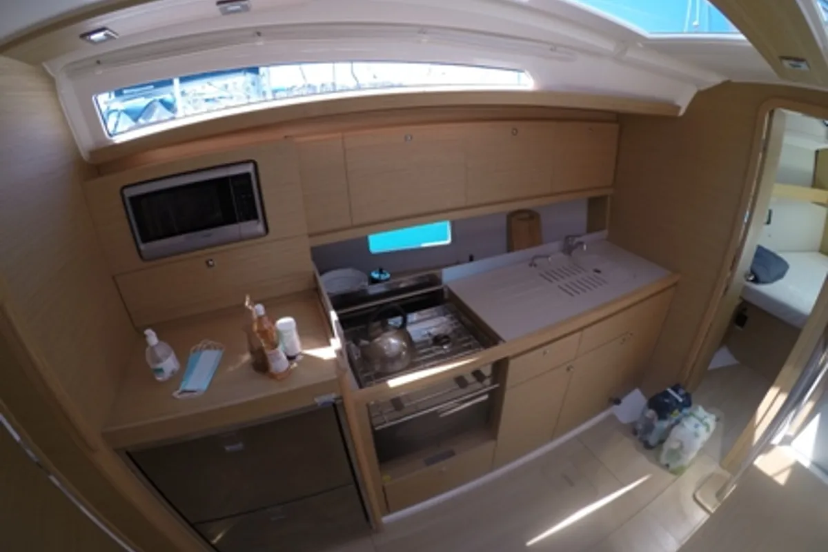 Galley of Emerald, a Dufour 390 Grand Large sailboat at Gouvia, Greece