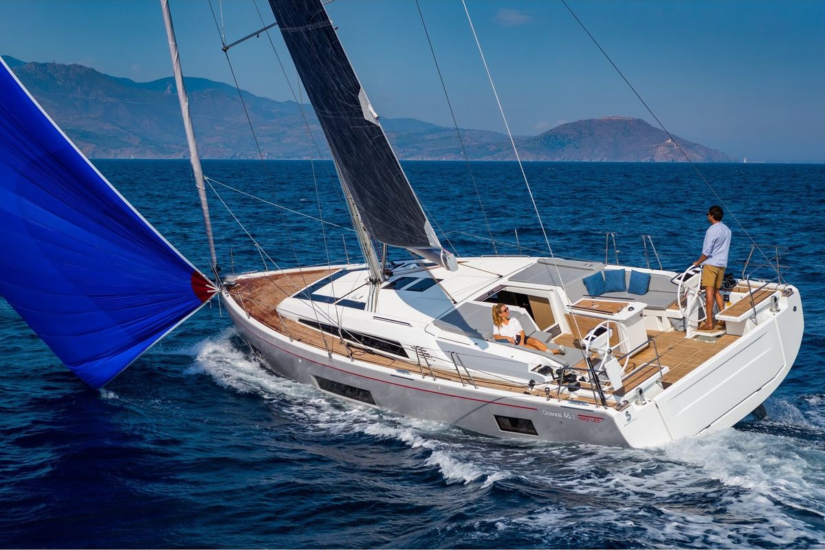 Exterior view of Breezy, a Beneteau Oceanis 46.1 sailboat at Marmaris, Turkey