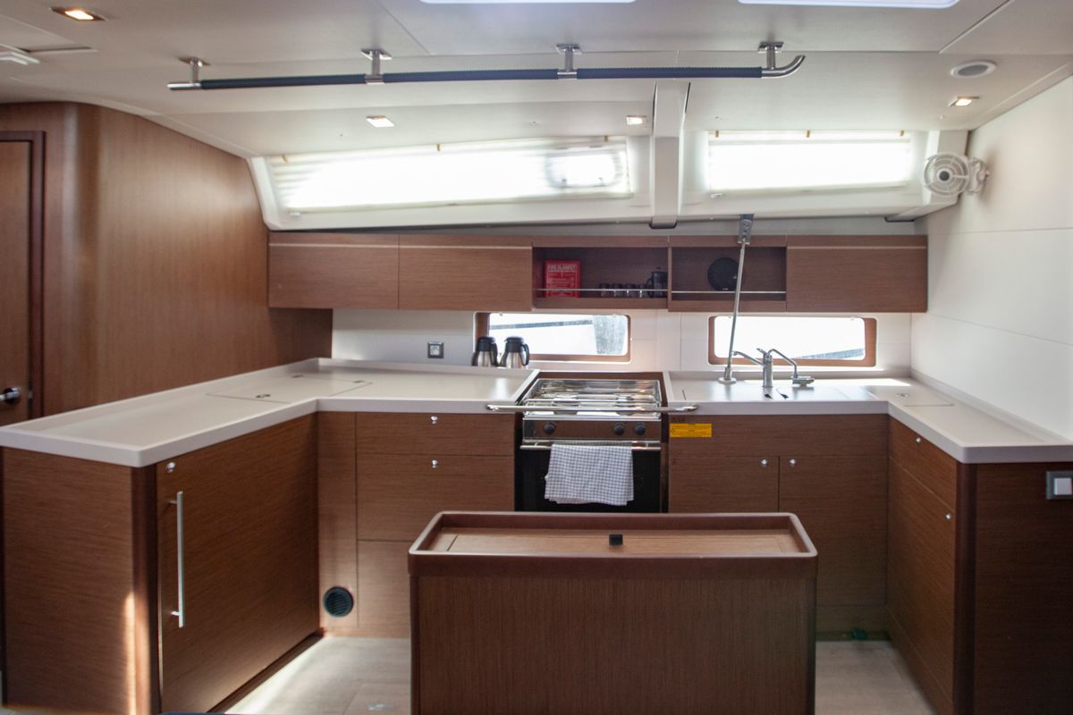 Galley of Breezy, a Beneteau Oceanis 46.1 sailboat at Marmaris, Turkey