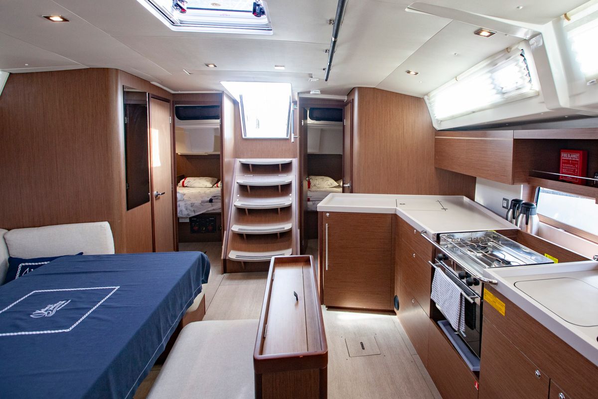 Salon of Breezy, a Beneteau Oceanis 46.1 sailboat at Marmaris, Turkey