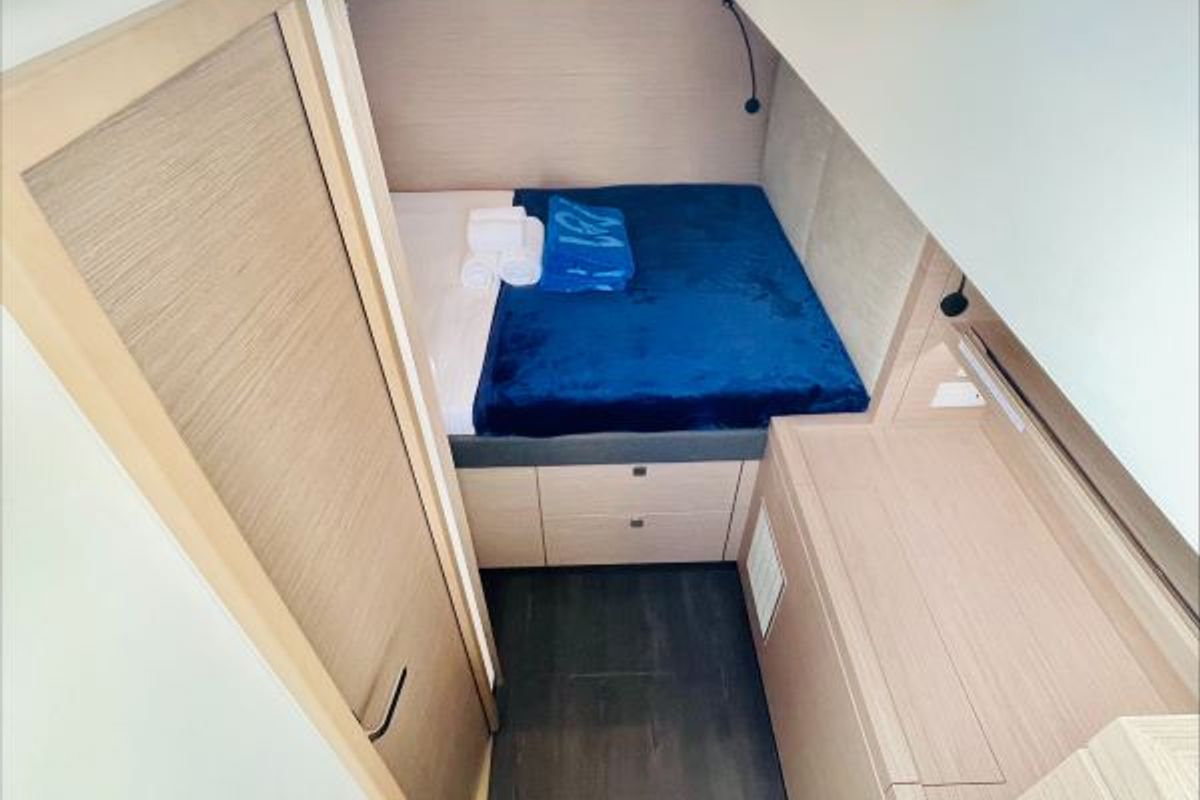Cabin on Runny Babbit, a Fountaine Pajot Tanna 47 catamaran at Road Town, British Virgin Islands
