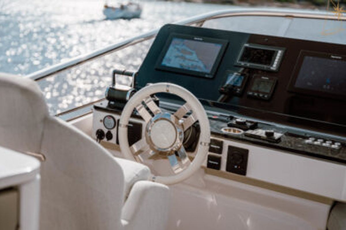 Cockpit of Illyrius, a Azimut 55 Fly yacht at Grad Trogir, Croatia