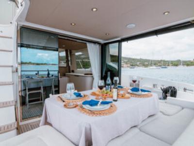 Deck of Illyrius, a Azimut 55 Fly yacht at Grad Trogir, Croatia