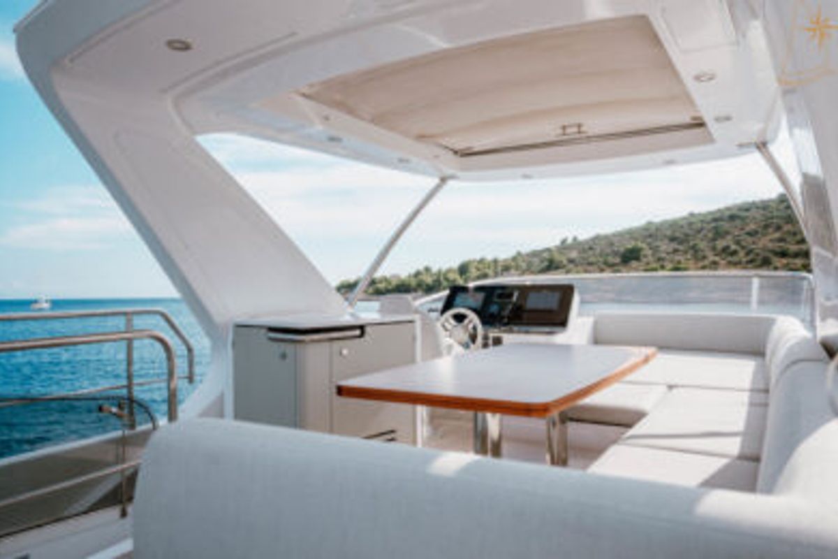 Cockpit of Illyrius, a Azimut 55 Fly yacht at Grad Trogir, Croatia